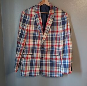 Tommy Hilfiger Men’s Blue Red Tan Plaid 2 Button Blazer Size 42R